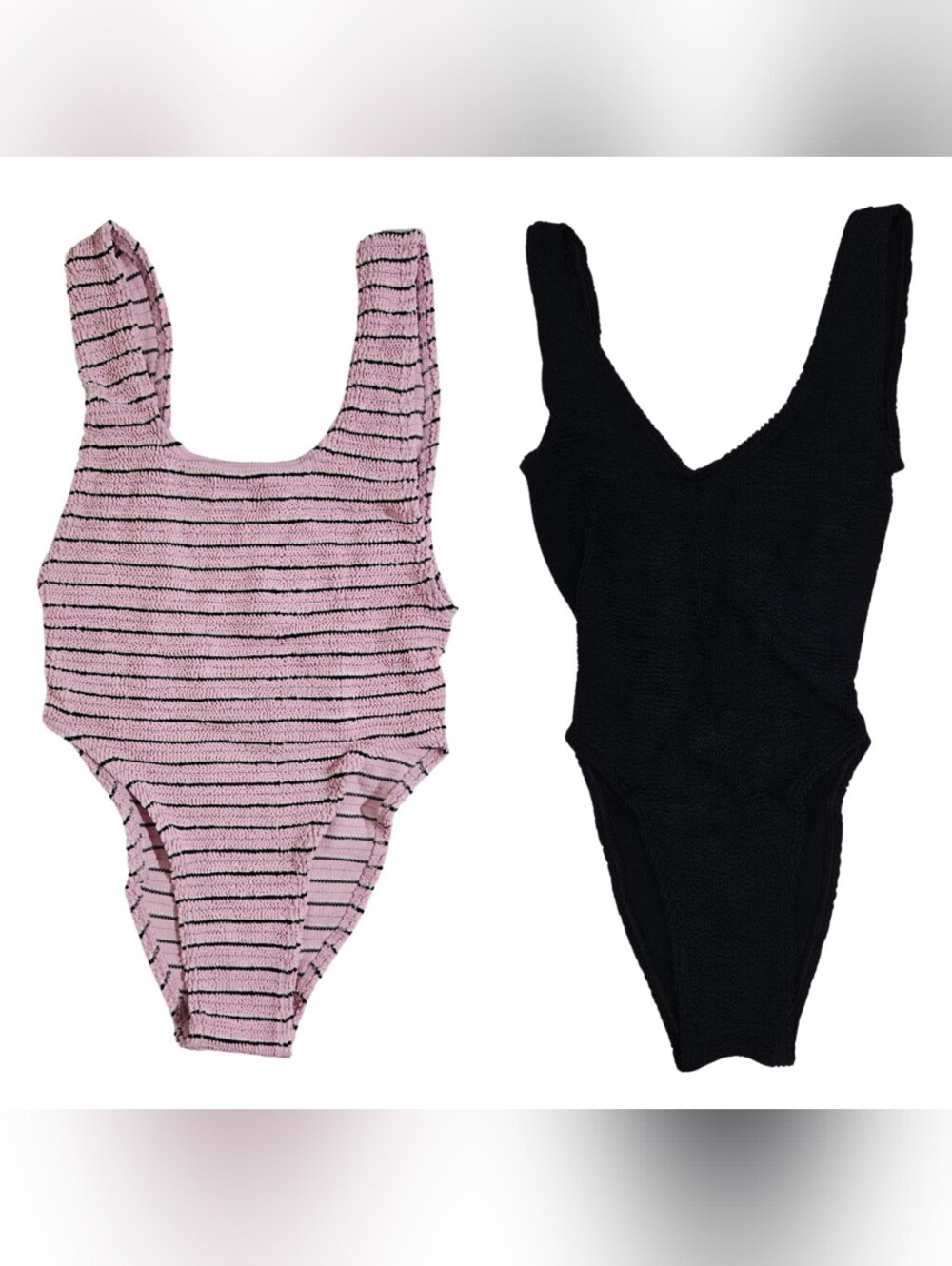 2 Bond-Eye Swimsuits One Piece Maxam, Mara Pastel Pink Stripe Black One Size NWT